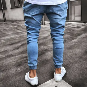 Moda za Moške Raztrgala Skinny Jeans Uničeno Pohaban Slim Slim fit Stretch Traper Hlače Zadrgo Uničeno Pohaban Kavbojke Slim Denim