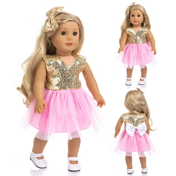 Novo bowknot +obleka Primerna za American Dekle Lutka Obleko 18-palčna Lutka Božič Dekle Darilo(samo prodajajo oblačila)