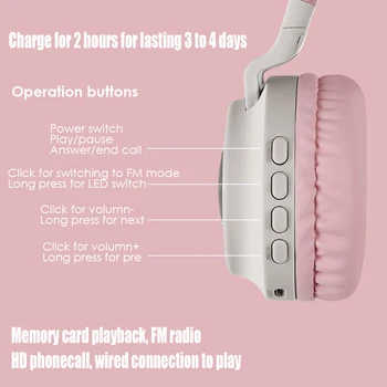 Luštna Mačka Ušesa Slušalke LED Brezžične Bluetooth Slušalke z Mikrofonom Žareče Slušalke za Otroke Darila hčere dekleta