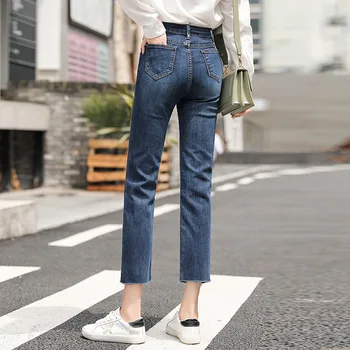 Xisteps 2020 Novo Koreja Visok Vitek Pas Naravnost Ženske Jeans Gleženj Dolžina Priložnostne Obrabe Ulica Traper Hlače Classic Vintage Hlače