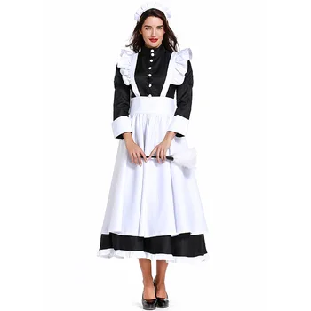 Plus Velikost Klasična Črno Bela Francoska Služkinja Služabnik Kostum Za Odrasle Ženske Natakar Oblačila Obleka Ženske Halloween Fancy Stranka Obleko