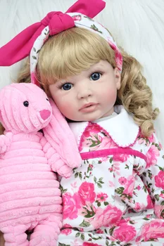 60 cm Silikonski Prerojeni Baby Doll Igrače 24 palca Vinil Princesa Malčka Dekleta Dojenčkov Lutke Z Plišastih Zajec Darilo za Rojstni dan Igra Hiša