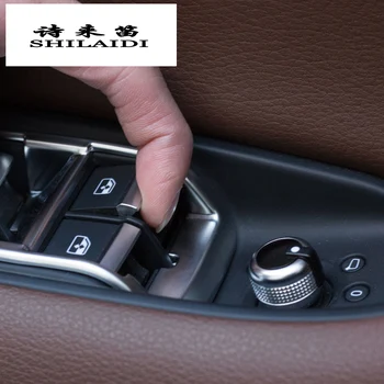Avto styling vrata armrest plošča zajema trim za Audi Q7 steklo dvignite gumbi okvir nalepke trakovi iz Nerjavečega jekla Avto nalepke
