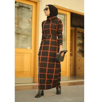 Turtleneck Žensk Maxi Obleko Skromno Caftan Velika Velikost Islamska Oblačila Muslimanskih Moda za zimske Obleke Turčija Dubaj Hidžab 2021
