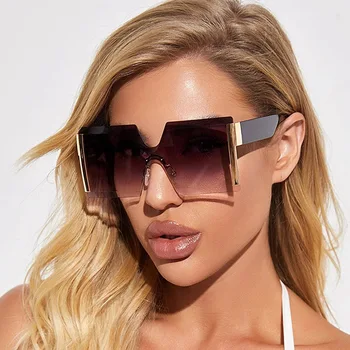 Moda Rimless Sončna Očala Ženske Blagovne Znamke Oblikovalec 2021 Trendi Letnik Kvadratnih Sunglass Ženski Retro Prevelik Sončna Očala Za Ženske