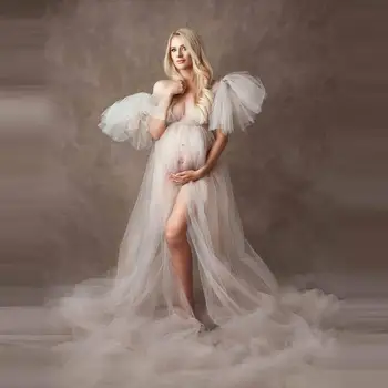 Elegantno Mehkega Tila Porodniškega Obleke Brez Rokavov Zabuhle Dolgo Seksi Glej Po Meri Izdelan Til Porodniškega Oblačilih Za Fotografijo