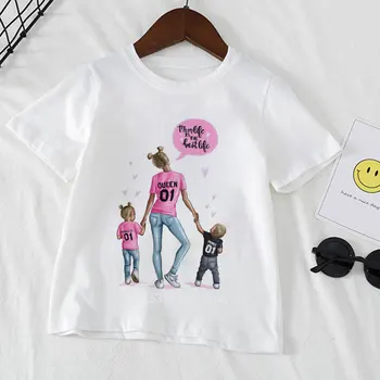 Majice za najstnice Novost Otroke, Super Mama Vzorec Priložnostne Bela Kratek Rokav Fant T-Shirt Srčkan Princesa Dekliška Oblačila