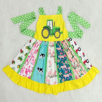 Debelo/drobno Traktorji obleko baby dekleta modni brez rokavov trak obleke krava prašič otroci boutique poletje frocks