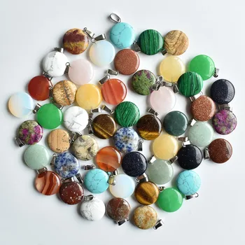 2020 moda uspešnic razvrstan mešani naravnega kamna krog čarobne gumbe obeski za nakit, izdelava 50pcs Debelo brezplačna dostava