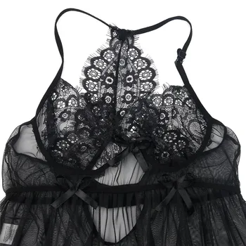 M-3XL Plus Velikost Obleka Ženske Črne Čipke Sleepwear Super Seksi Doma Obleke Za Ženske Vrhovi In Hlačke Dva Kosa Perila Haljo Set
