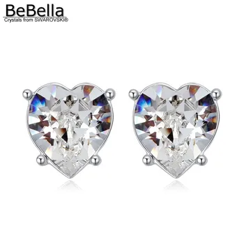 BeBella srčkan 4 kremplji srce stud uhani s Kristali Swarovski prvotni modni nakit za dekleta, ženske, trendy darilo