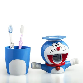 1 Nastavite Risanka Doraemon Ustvarjalni Samodejni Leni Zobna Pasta Razpršilnik Zobna Ščetka Imetnik Squeezer Kopalniške Opreme
