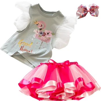Flamingo Vrhovi+Tutu Obleka Princess Oblačenja Otroci Baby Rojstni dan 2pcs Obleke za Otroke Stranka Malčke Dekliška Oblačila Velikosti 3-8 Let