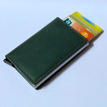 Nove Pisane Pravega Usnja Imetnikov Kreditnih Kartic, Moški Aluminij Metal Poslovnih ID Kartice Večfunkcijsko Slim Mini RFID Torbica