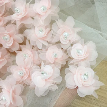 LASUI 2019 široko 4.5 cm Roza 3D ročno sešijejo plastičnih šifon cvet Otrok obleko, tančico, naglavni del nakit DIY pribor 0483