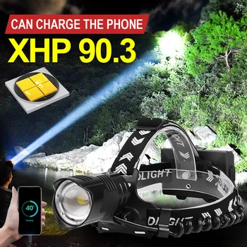 XHP90 močna led Žaromet usb xlamp XHP70 glavo svetilko, Baklo xhp50 vodja svetlobe 18650 polnilna baterija Glavo svetilka lov