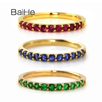 BAIHE Resnično Trdna 14K Rumeno Zlato 0.40 ct Naravnih Emerald/Ruby/Sapphire Kольцo Trendy Fine Nakit, Poročni prstan Prstan Ženske, Darilo