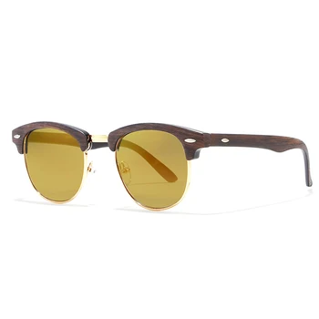 KDEAM Gold-tone sončna Očala Ženske Lesa-Kot Modna sončna Očala, Napol rimless UV Za Unisex S PU Primeru KD259