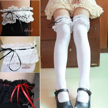 Princesa sweet Lolita nogavice harajuku mehko amo beli in črni Japonski anime cos devica čipke nogavice kolena-visoko bombaž leging