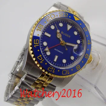 BLIGER Oblikovanje blagovne Znamke Luksuzni Watch Samodejno Modra Watch GMT iz Nerjavečega jubilejne Safir Keramične Plošče Mehanske Mens Watch