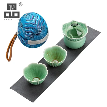 TANGPIN zelena keramični čajniki gaiwan z 2 skodelice prenosni potovanja čaj določa drinkware