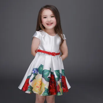 2020 Moda Dekle Obleke cvet Tiskanja dekle Stranka princesa Otrok Poletje obleko poletje baby dekle Razkošno obleko+pas