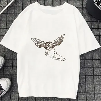 Nov Prihod 2019 T Shirt Modi Tee Shirt Korejski Modnih Oblačil Angel Natisnjeni Harajuku Kawaii Bela Tumblr Tshirt Ženske Tshirt