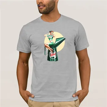 Moške Tiskanja Priložnostne Bombaža T-Shirt Priljubljena pin up castrol motor ya Majica s kratkimi rokavi Moški Rokav