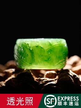 Naravni green jade obroči jasper jade obroč handcarved zmaj hetian green jade obroči jadeit jade obroč jade darilo blagovne znamke moških obroč