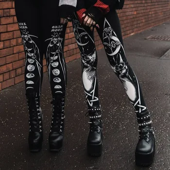 Rosetic 3XL Ženske Dokolenke Fitnes Plus Velikost Black Ulične Goth Cat Natisnjeni Legging Punk Vaja Leggins Svinčnik Hlače 2021