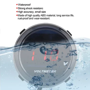 12V Krog vodoodporna LED Digitalni Merilnik Napetosti Tester Črna rja-dokazilo Zaslonu Voltmeter za Motocikel in Electrombile
