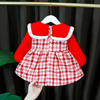 2020 Baby Dekle Kariran Pozimi Obleko Z Srčkan Nosi Žamet Toplo, Dekleta, Otroci Princesa Obleke Otrok Vestidos Rojstni Dan Oblačila