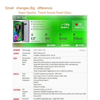 10Pcs/veliko Za LG G8S ThinQ LMG810EAW, Zaslon na Dotik, Sprednji Plošči Zunanje Steklo Objektiv Za LG G8S ThinQ LCD Steklo Zamenjava