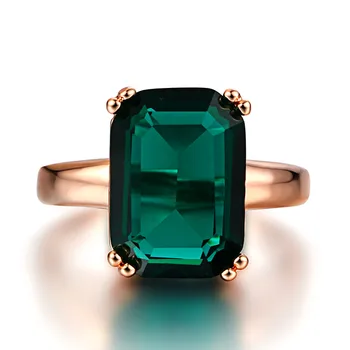 Kvadratni smaragdno dragih kamnov, zeleno kristalno Obroči za ženske 18k zlato je povečal barve, nakit, dragulji, bague ruby diamant, cirkon stranka darila