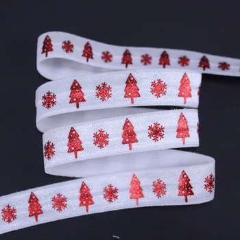 Rdečo folijo Snežinka & Božična drevesa natisnjeni SOVRAŽNIK krat nad elastična 029 bela za DIY accessaries