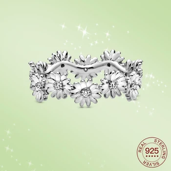 Pravi 925 Sterling Srebrni prstan daisy Sveže cvetje Peneče CZ obroč za ženske, nakit Nekaj poročni prstan 2020 darilo