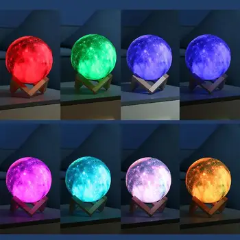 16 Barv 3D Tiskanja Zvezda, Luna Lučka Barvite Spremembe Touch Kontrole Spalnica USB LED Nočna Lučka Ustvarjalne Galaxy Lučka Doma Dekor