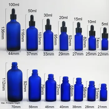 10 x 5ml 10 ml 15ml 20ml 30 ml 50 ml 100 ml eteričnega Olja Frost Modra Steklenica Kapalko Za Tekoče Reagenta Pipeto z Aluminijem Obroč