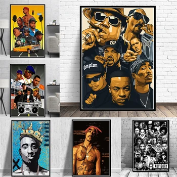Sodobna Moda Zahodu Hip Hop Rap Zvezda Plakati Stare Šole 2PAC Biggie Smalls Natisne Platno Stensko Slikarstvo Umetnost Slike Doma Dekor