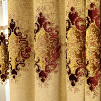 Ženiljska Jacquardske Evropsko razkošje klasičnih vezenje odtenek dekorativne zavese za dnevne Sobe/Spalnice Royal Gold zavese