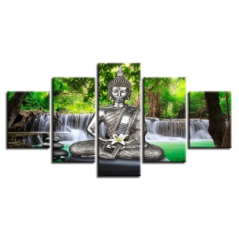 Plakat Modularni Slike Uokvirjeni člen 5 Kosov Buda Meditacijo In Lilije Slap Kulise, Platno, Slike, Stenski Dekor HD Fotografij