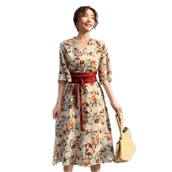 Japonski Modni Stil Cvet Tiskanja Kimono Obleka Ženske Ženske Poletne Ulične Yukata Obi Harajuku Folk Retro Priložnostne Vestido