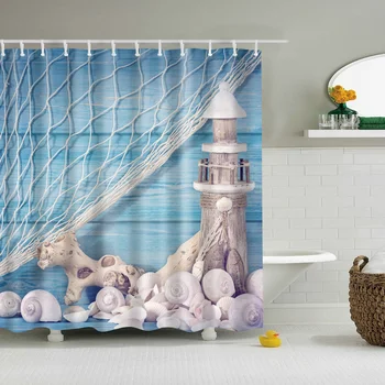 Novo ocean beach shell 3d kopel, tuš zavese dekor nepremočljiva tkanine iz poliestra stroj kopalnica tuš zavesa nastavite s kavlji