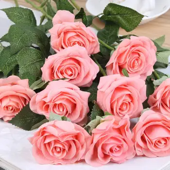 10 kosov veliko rdeče rose umetne rože pravi dotik latex cvetje umetno silikonski ponaredek rose šopek, dekoracijo za dom svate