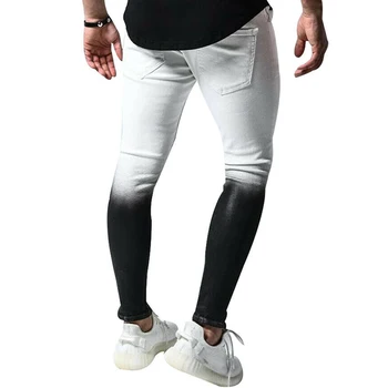 Moda za Moške Suh Stretch Raztrgala Moški Kavbojke Slim Fit Traper Hlače Ulične Gradient Belo Črne Skinny Jeans Moške#r