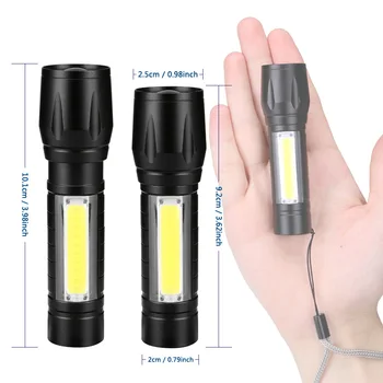 Mini Baterije Prenosna LED Svetilka COB+XPE LED Svetilko Nepremočljiva Taborjenje Luč Zoomable Osredotočiti Svetlobo Taktično Svetilko