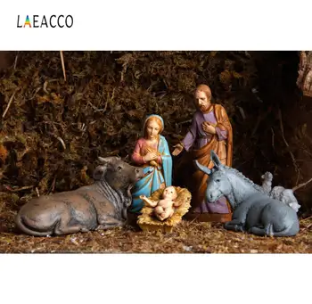 Laeacco Božičnih Jaslic Jezusovo Rojstvo Device Marije Pastirji Skladišče Privrženci Stranke Vzorec Fotografija Ozadje Fotografijo Kulise