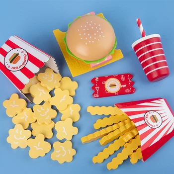 Lesene Simulacija Realnega Življenja Hamburger Krompirček S Hitro Hrano Model Set Otroci Pretvarjajo, Predvajaj Igrače Ustvarjanje Zlaganje Burger Nastavite Otroci Darila