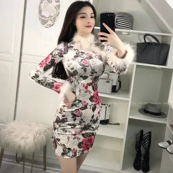 Kitajski Slog Tradicionalnih Qipao Ženske Letnik Eleganten Modni Cheongsam Slim Tiskanja Mini Obleka Orientalski Oblačil Vintage Vestidos