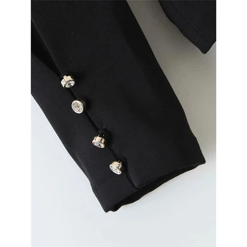 ženske jeseni priložnostne keper črno bluzo 2020 elegantna gospa moda dolgo puff rokav manšeta nakit gumb v-neck majica vrhovi femme